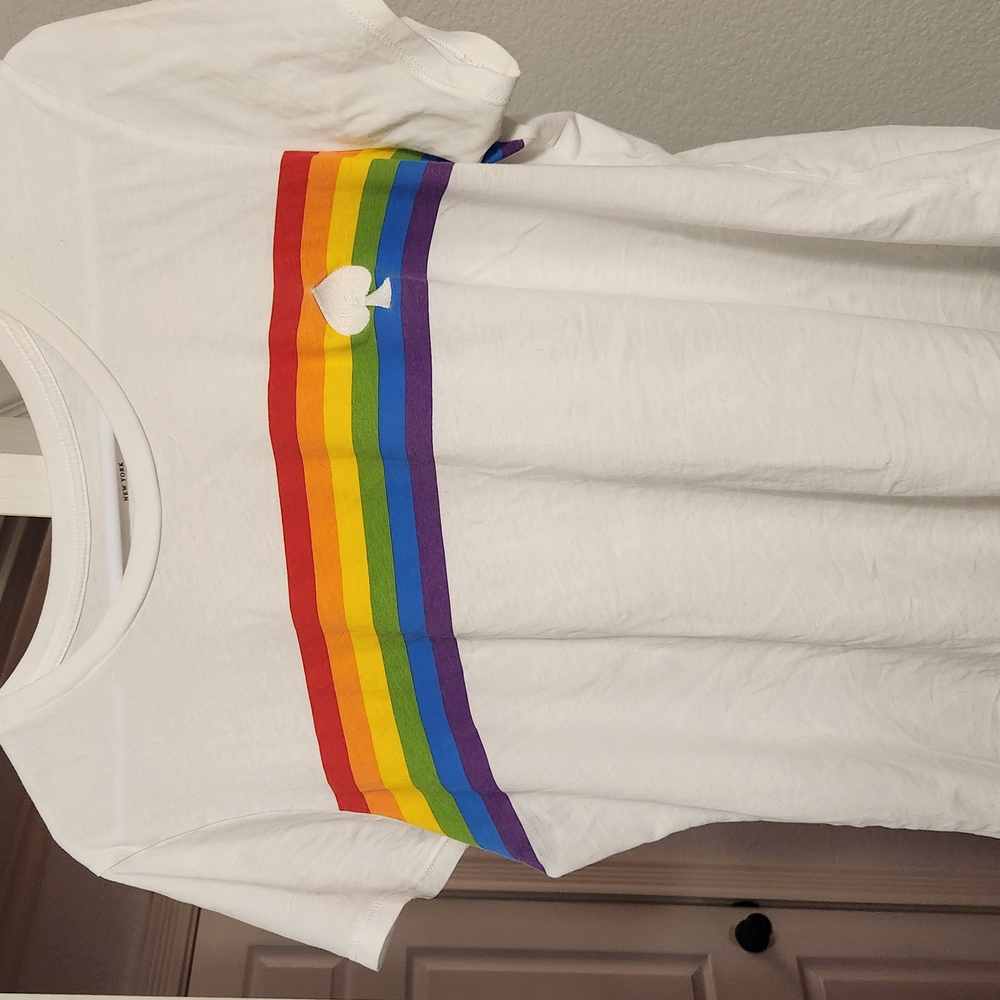 White T-Shirt with Rainbow Stripe
